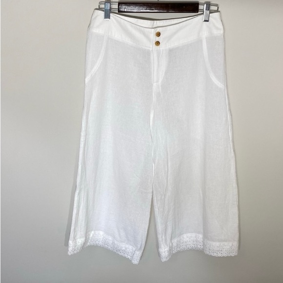 Mexico Lindo cotton wide legged beach capris with lace trim. Women's size M - Picture 1 of 4